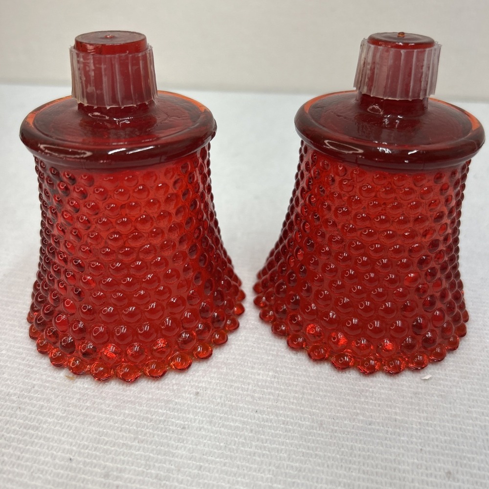 Pair Of Red Hobnail Glass Votive Candle Cup Holder Peg Vtg